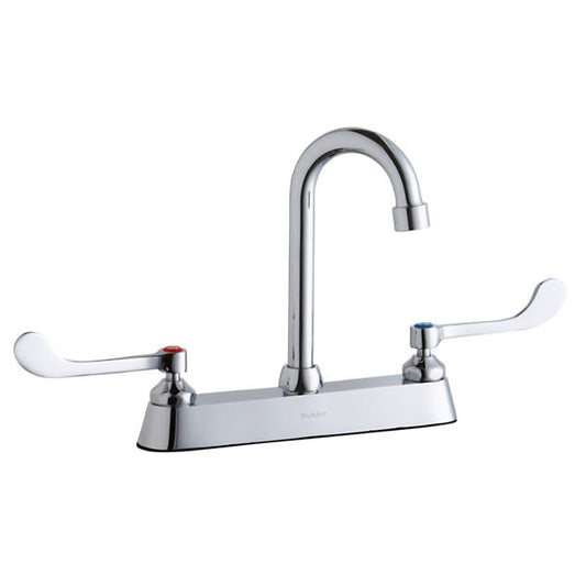 Elkay LK810GN04T6 8" Centerset with Exposed Deck Faucet with 4" Gooseneck Spout 6" Wristblade Handles Chrome