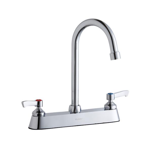 Elkay LK810GN05L2 8" Centerset with Exposed Deck Faucet with 5" Gooseneck Spout 2" Lever Handles Chrome