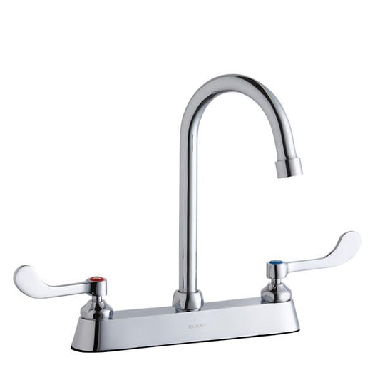 Elkay LK810GN05T4 8" Centerset with Exposed Deck Faucet with 5" Gooseneck Spout 4" Wristblade Handles Chrome