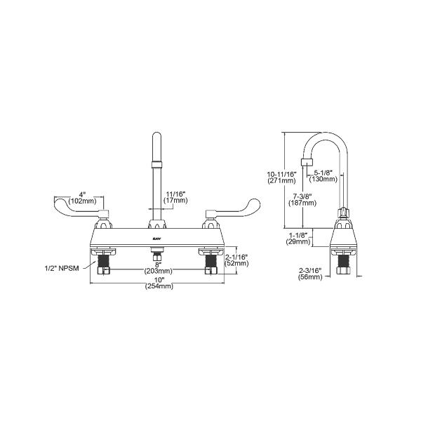 Elkay LK810GN05T4 8" Centerset with Exposed Deck Faucet with 5" Gooseneck Spout 4" Wristblade Handles Chrome