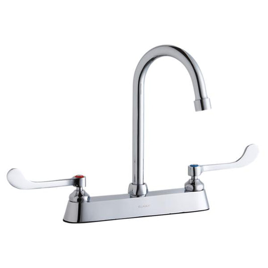 Elkay LK810GN05T6 8" Centerset with Exposed Deck Faucet with 5" Gooseneck Spout 6" Wristblade Handles Chrome