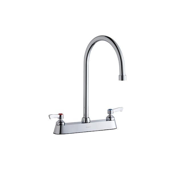 Elkay LK810GN08L2 8" Centerset with Exposed Deck Faucet with 8" Gooseneck Spout 2" Lever Handles Chrome