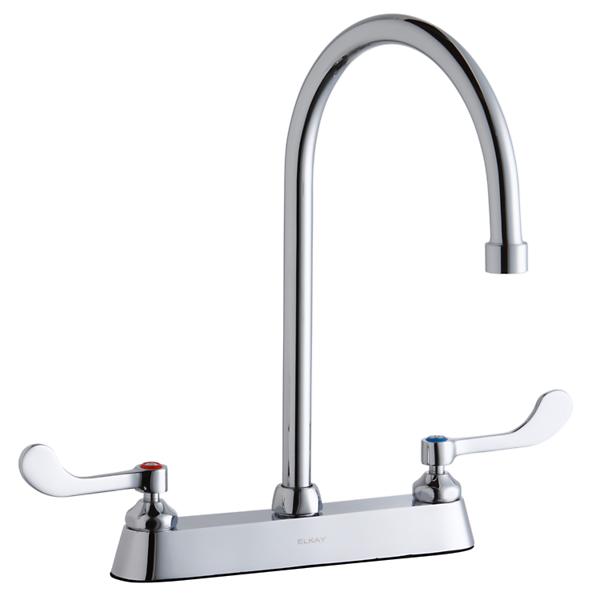 Elkay LK810GN08T4 8" Centerset with Exposed Deck Faucet with 8" Gooseneck Spout 4" Wristblade Handles Chrome