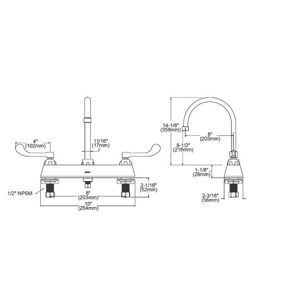 Elkay LK810GN08T4 8" Centerset with Exposed Deck Faucet with 8" Gooseneck Spout 4" Wristblade Handles Chrome