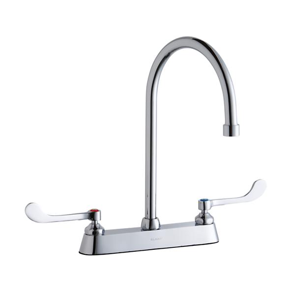 Elkay LK810GN08T6 8" Centerset with Exposed Deck Faucet with 8" Gooseneck Spout 6" Wristblade Handles Chrome