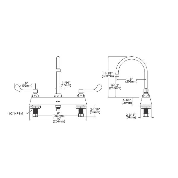 Elkay LK810GN08T6 8" Centerset with Exposed Deck Faucet with 8" Gooseneck Spout 6" Wristblade Handles Chrome