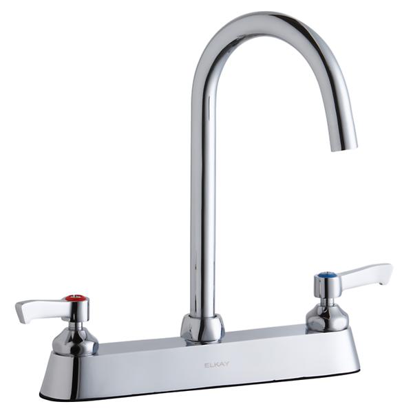 Elkay LK810LGN05L2 8" Centerset with Exposed Deck Laminar Flow Faucet with 5" Gooseneck Spout 2" Lever Handles Chrome