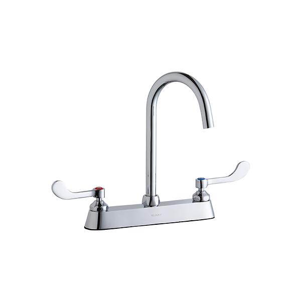 Elkay LK810LGN05T4 8" Centerset with Exposed Deck Laminar Flow Faucet with 5" Gooseneck Spout 4" Wristblade Handles Chrome