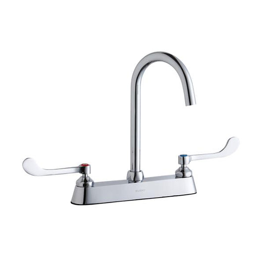 Elkay LK810LGN05T6 8" Centerset with Exposed Deck Laminar Flow Faucet with 5" Gooseneck Spout 6" Wristblade Handles Chrome