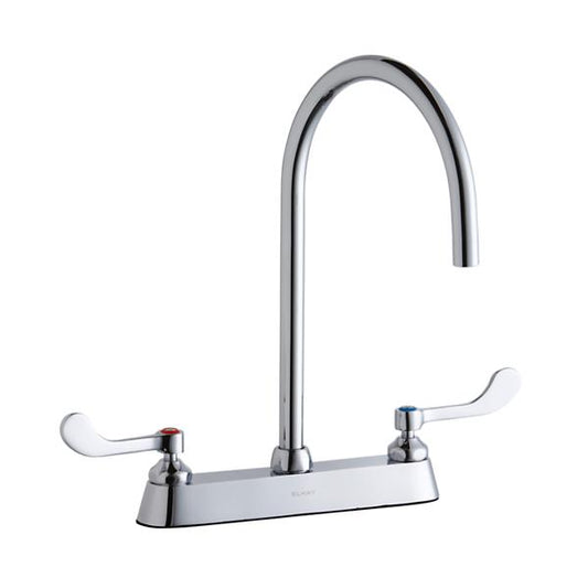 Elkay LK810LGN08T4 8" Centerset with Exposed Deck Laminar Flow Faucet with 8" Gooseneck Spout 4" Wristblade Handles Chrome