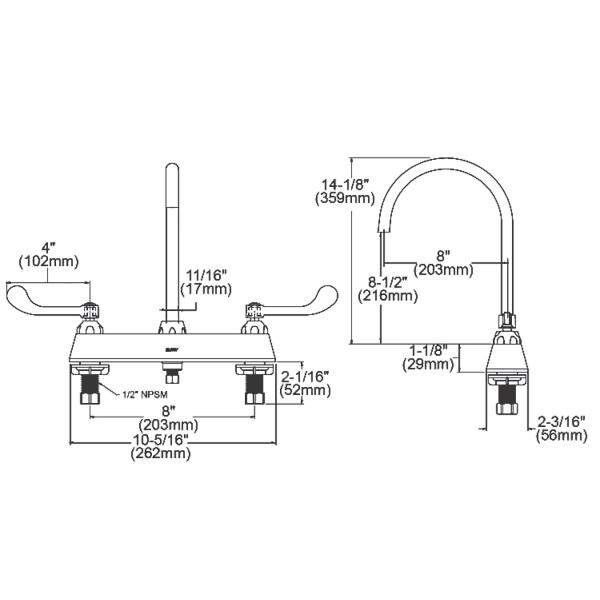 Elkay LK810LGN08T4 8" Centerset with Exposed Deck Laminar Flow Faucet with 8" Gooseneck Spout 4" Wristblade Handles Chrome