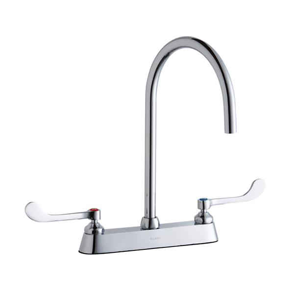 Elkay LK810LGN08T6 8" Centerset with Exposed Deck Laminar Flow Faucet with 8" Gooseneck Spout 6" Wristblade Handles Chrome