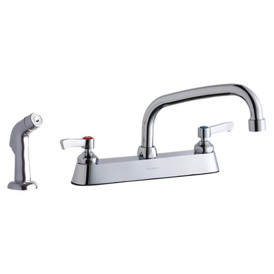 Elkay LK811AT08L2 8" Centerset with Exposed Deck Faucet with 8" Arc Tube Spout 2" Lever Handles Plus Side Spray Chrome