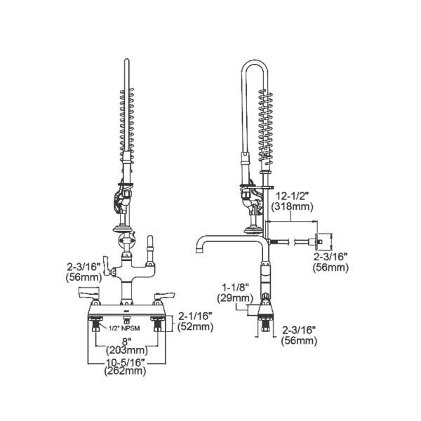 Elkay LK843AF08LC 8" Centerset Exposed Deck Mount Faucet 44in Flexible Hose with 1.2 GPM Spray Head + 8" Arc Tube Spout 2" Lever Handles