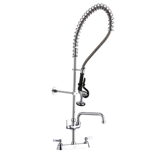 Elkay LK843AF12LC 8" Centerset Exposed Deck Mount Faucet 44in Flexible Hose with 1.2 GPM Spray Head + 12" Arc Tube Spout 2" Lever Handles