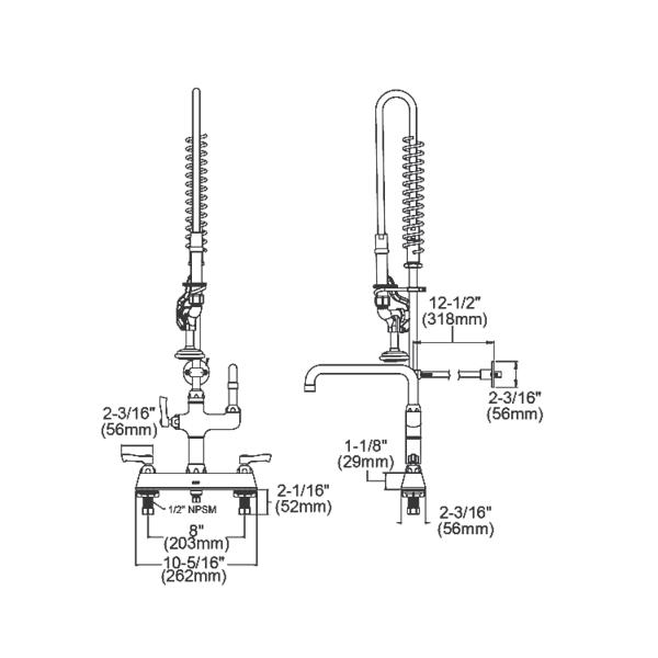 Elkay LK843AF10LC 8" Centerset Exposed Deck Mount Faucet 44in Flexible Hose with 1.2 GPM Spray Head + 10" Arc Tube Spout 2" Lever Handles