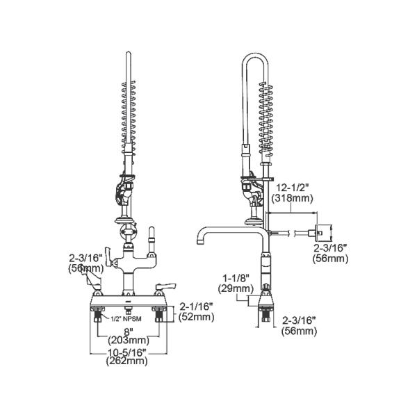 Elkay LK843AF12LC 8" Centerset Exposed Deck Mount Faucet 44in Flexible Hose with 1.2 GPM Spray Head + 12" Arc Tube Spout 2" Lever Handles