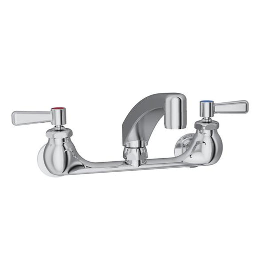 Elkay LK940AT08L2H Foodservice 8" Centerset Wall Mount Faucet with 8" Arc Tube Spout 2" Lever Handles 1/2" Offset Inlets Chrome