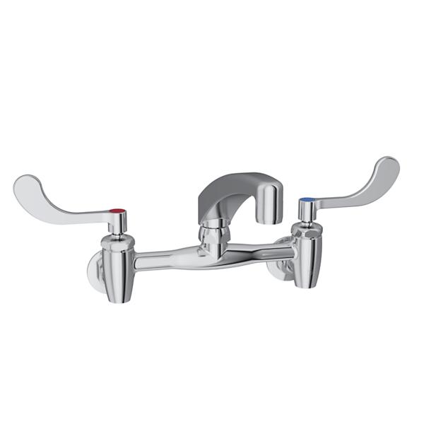 Elkay LK940AT08T4S Foodservice 8" Centerset Wall Mount Faucet with 8" Arc Tube Spout 4" Wristblade Handles 1/2" Offset Inlets+Stop