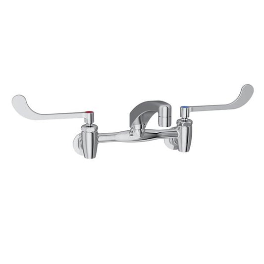 Elkay LK940AT08T6S Foodservice 8" Centerset Wall Mount Faucet with 8" Arc Tube Spout 6" Wristblade Handles 1/2" Offset Inlets+Stop