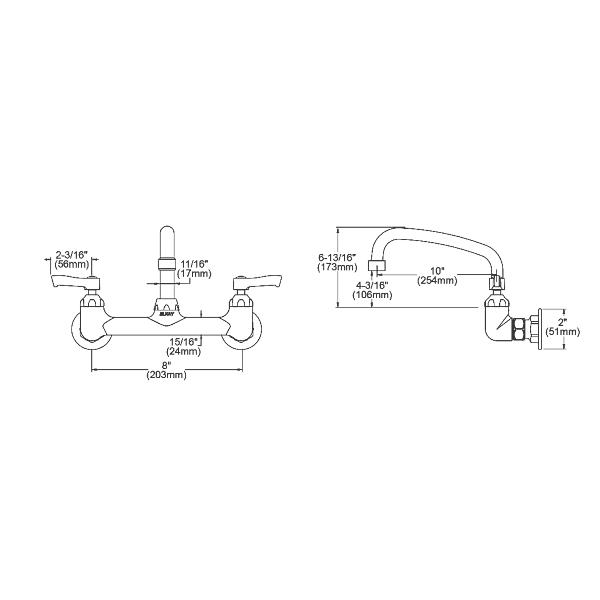 Elkay LK940AT10L2H Foodservice 8" Centerset Wall Mount Faucet with 10" Arc Tube Spout 2" Lever Handles 1/2" Offset Inlets Chrome