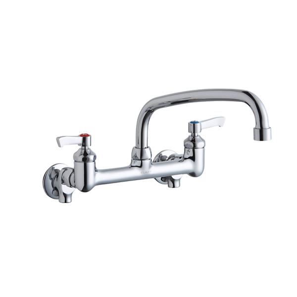 Elkay LK940AT10L2S Foodservice 8" Centerset Wall Mount Faucet with 10" Arc Tube Spout 2" Lever Handles 1/2" Offset Inlets+Stop