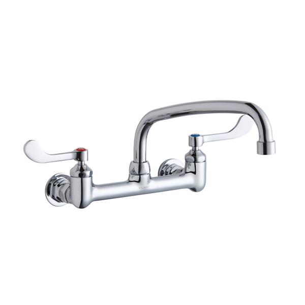 Elkay LK940AT10T4H Foodservice 8" Centerset Wall Mount Faucet with 10" Arc Tube Spout 4" Wristblade Handles 1/2" Offset Inlets