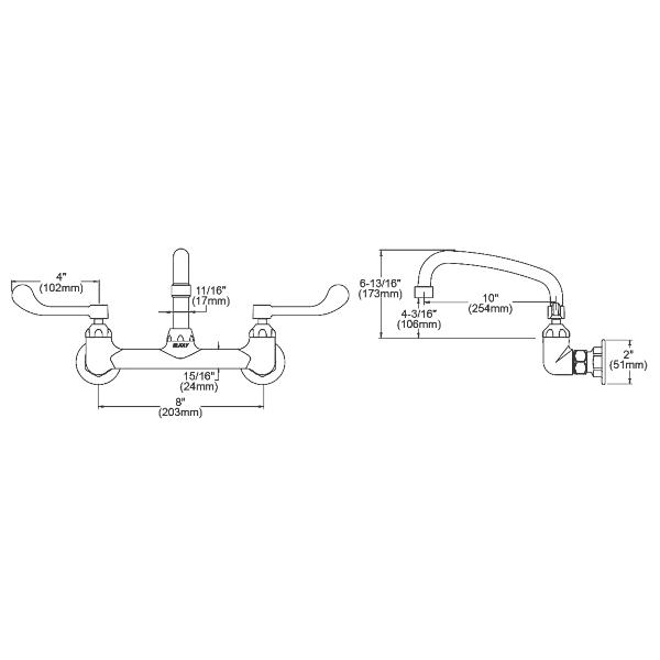 Elkay LK940AT10T4H Foodservice 8" Centerset Wall Mount Faucet with 10" Arc Tube Spout 4" Wristblade Handles 1/2" Offset Inlets