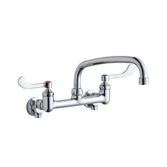 Elkay LK940AT10T4S Foodservice 8" Centerset Wall Mount Faucet with 10" Arc Tube Spout 4in Wristblade Handles 1/2" Offset Inlets+Stop