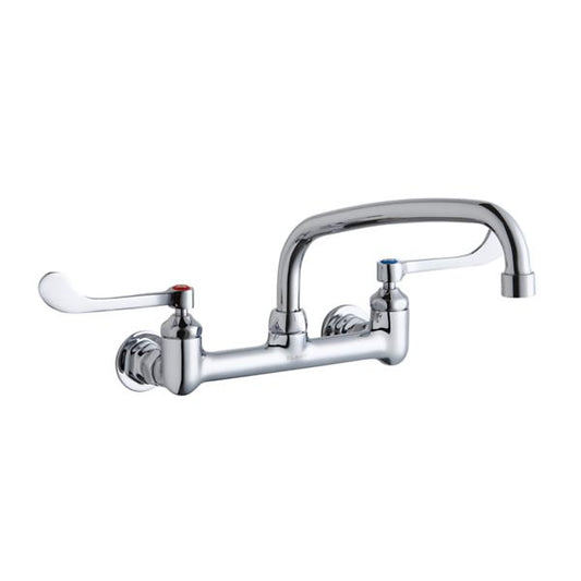 Elkay LK940AT10T6H Foodservice 8" Centerset Wall Mount Faucet with 10" Arc Tube Spout 6" Wristblade Handles 1/2" Offset Inlets