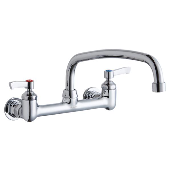 Elkay LK940AT12L2H Foodservice 8" Centerset Wall Mount Faucet with 12" Arc Tube Spout 2" Lever Handles 1/2" Offset Inlets Chrome