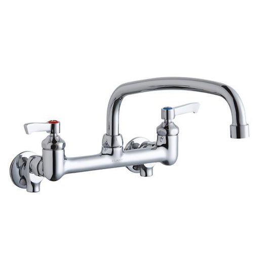 Elkay LK940AT12L2S Foodservice 8" Centerset Wall Mount Faucet with 12" Arc Tube Spout 2" Lever Handles 1/2" Offset Inlets+Stop