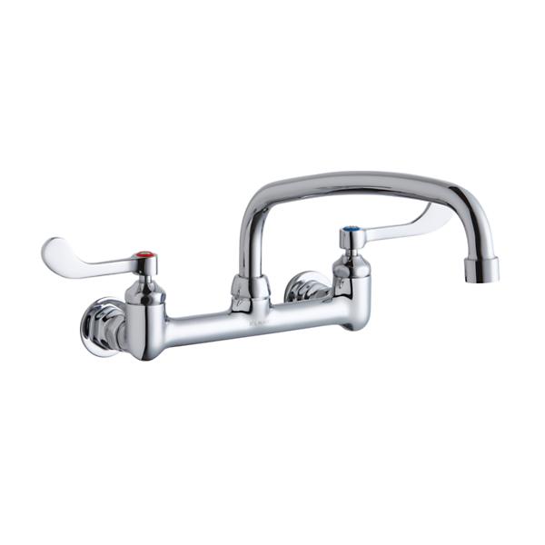 Elkay LK940AT12T4H Foodservice 8" Centerset Wall Mount Faucet with 12" Arc Tube Spout 4" Wristblade Handles 1/2" Offset Inlets