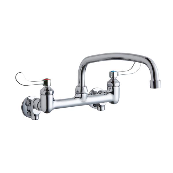 Elkay LK940AT12T4S Foodservice 8" Centerset Wall Mount Faucet with 12" Arc Tube Spout 4in Wristblade Handles 1/2" Offset Inlets+Stop