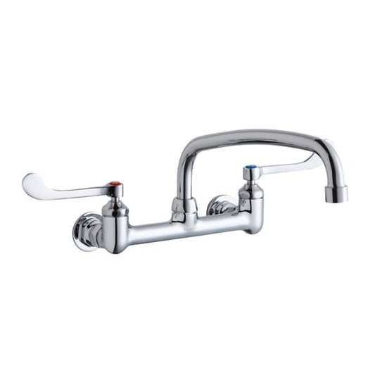 Elkay LK940AT12T6H Foodservice 8" Centerset Wall Mount Faucet with 12" Arc Tube Spout 6" Wristblade Handles 1/2" Offset Inlets