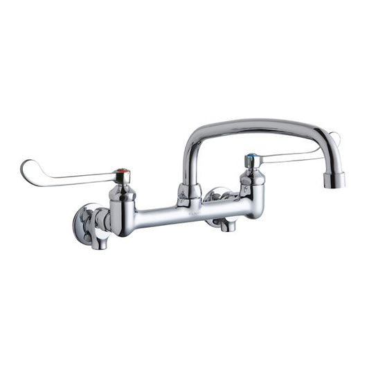 Elkay LK940AT12T6S Foodservice 8" Centerset Wall Mount Faucet with 12" Arc Tube Spout 6in Wristblade Handles 1/2" Offset Inlets+Stop