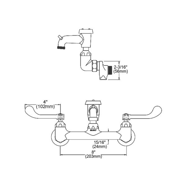 Elkay LK940BP03T4S 8" Centerset Wall Mount Faucet 3" Bucket Hook Spt 4in Wristblade Handles 1/2" Offset Inlets+Stop Polished Chrome