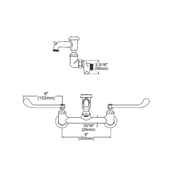 Elkay LK940BP03T6S 8" Centerset Wall Mount Faucet 3" Bucket Hook Spt 6" Wristblade Handles 1/2" Offset Inlets+Stop Polished Chrome