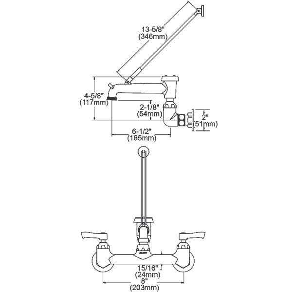 Elkay LK940BP07L2H 8" Centerset Wall Mount Faucet with 7" Bucket Hook Spout 2" Lever Handles 1/2" Offset Inlets Polished Chrome