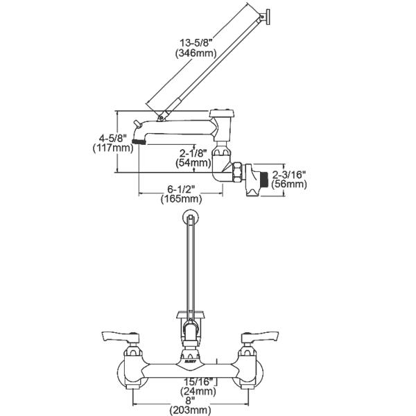 Elkay LK940BP07L2S 8" Centerset Wall Mount Faucet with 7" Bucket Hook Spt 2in Lever Handles 1/2" Offset Inlets+Stop Polished Chrome