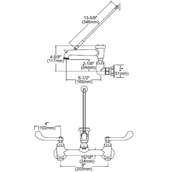 Elkay LK940BP07T4H 8" Centerset Wall Mount Faucet w/7" Bucket Hook Spt 4in Wristblade Handles 1/2" Offset Inlet Polished Chrome