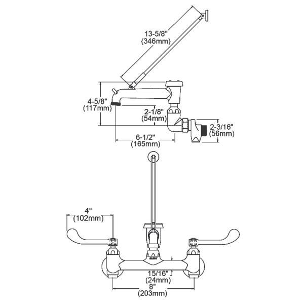 Elkay LK940BP07T4S 8" Centerset Wall Mount Faucet 7" Bucket Hook Spt 4in Wristblade Handles 1/2" Offset Inlets+Stop Polished Chrome