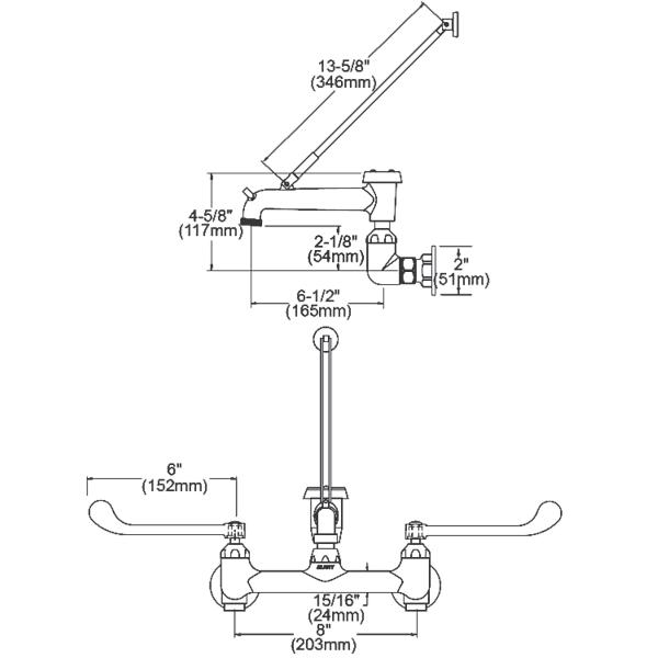 Elkay LK940BP07T6H 8" Centerset Wall Mount Faucet w/7" Bucket Hook Spt 6in Wristblade Handles 1/2" Offset Inlet Polished Chrome