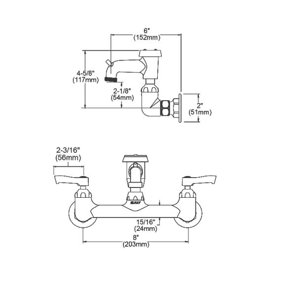 Elkay LK940BR03L2H 8" Centerset Wall Mount Faucet with 3" Bucket Hook Spout 2" Lever Handles 1/2" Offset Inlets Rough Chrome