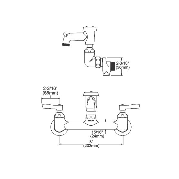 Elkay LK940BR03L2S 8" Centerset Wall Mount Faucet with 3" Bucket Hook Spt 2" Lever Handles 1/2" Offset Inlets+Stop Rough Chrome