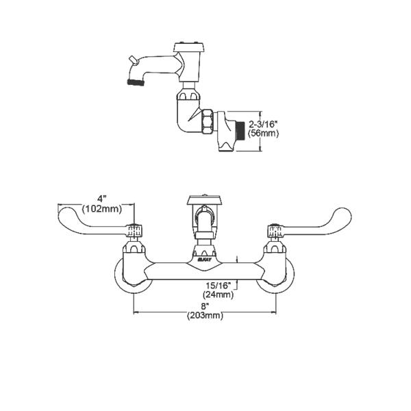 Elkay LK940BR03T4S 8" Centerset Wall Mount Faucet 3" Bucket Hook Spt 4" Wristblade Handles 1/2" Offset Inlets+Stop Rough Chrome