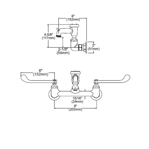 Elkay LK940BR03T6H 8" Centerset Wall Mount Faucet with 3" Bucket Hook Spt 6" Wristblade Handles 1/2" Offset Inlets Rough Chrome