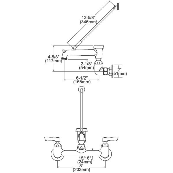 Elkay LK940BR07L2H 8" Centerset Wall Mount Faucet with 7" Bucket Hook Spout 2" Lever Handles 1/2" Offset Inlets Rough Chrome