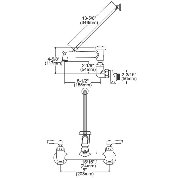 Elkay LK940BR07L2S 8" Centerset Wall Mount Faucet with 7" Bucket Hook Spt 2" Lever Handles 1/2" Offset Inlets+Stop Rough Chrome