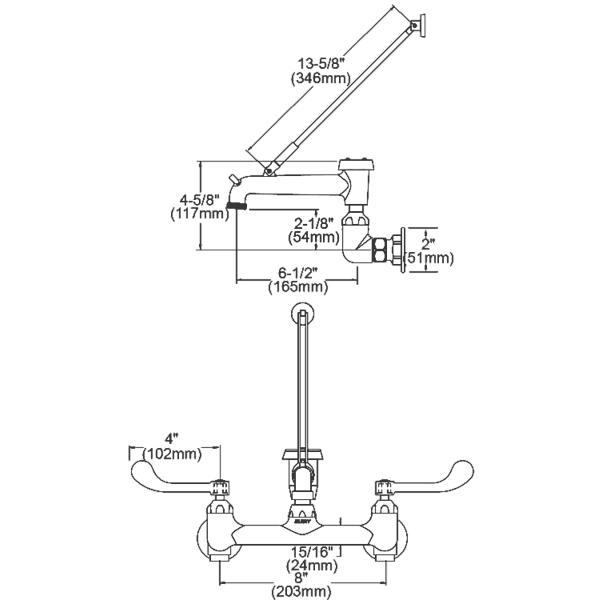 Elkay LK940BR07T4H 8" Centerset Wall Mount Faucet with 7" Bucket Hook Spt 4" Wristblade Handles 1/2" Offset Inlets Rough Chrome